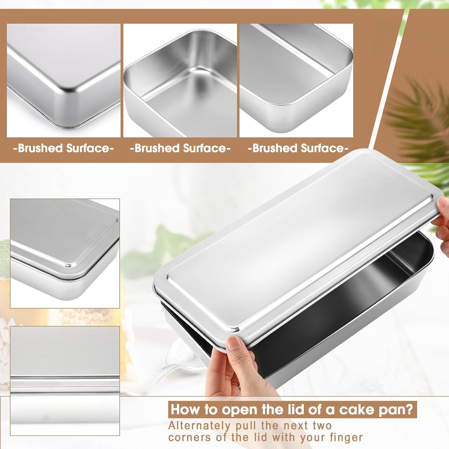 2 Sets Stainless Steel Bread Loaf Pan with Lid 13 x 5 Inch Nonstick Large Rectangle Loaf Pans Baking Bakeware for Bread Meatloaf Lasagna Cake, Dishwasher Safe - Image 4