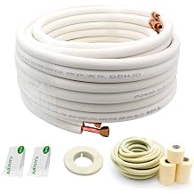 33ft Length Mini Split Line Set,1/4" 5/8" OD Copper Pipes Tubing and 3/8 White PE Thickened Insulated Coil with Flared Nuts for Mini Split Air Conditioner HVAC or Heat Pump System 33FT1/4+5/8