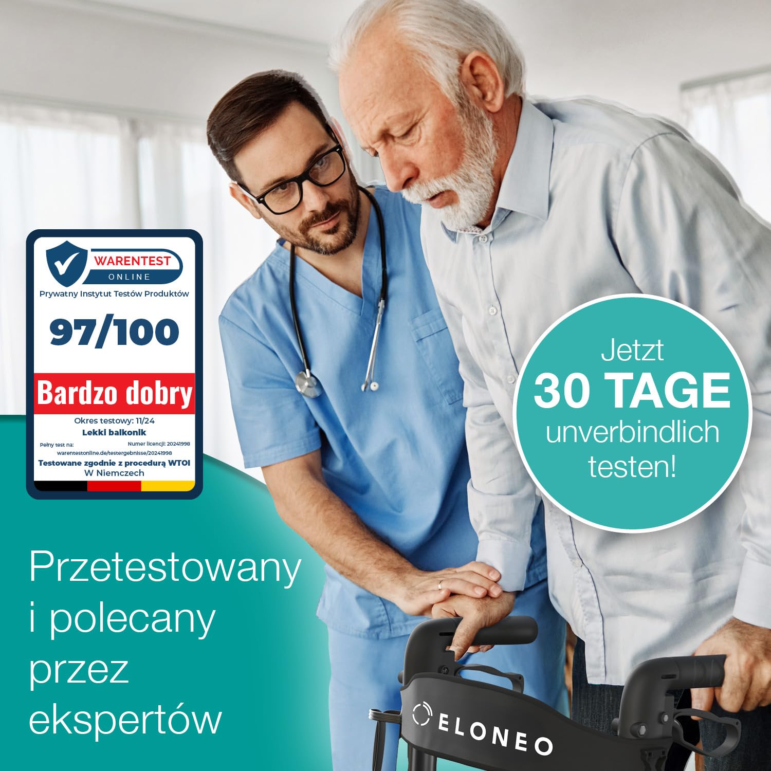 ELONEO Lekki rollator z siedziskiem, 8-stopniowa regulacja wysokości, 3-krotnie składana pomoc do chodzenia z torbą i uchwytem na parasol, mieści się w samochodzie (Antracyt)
