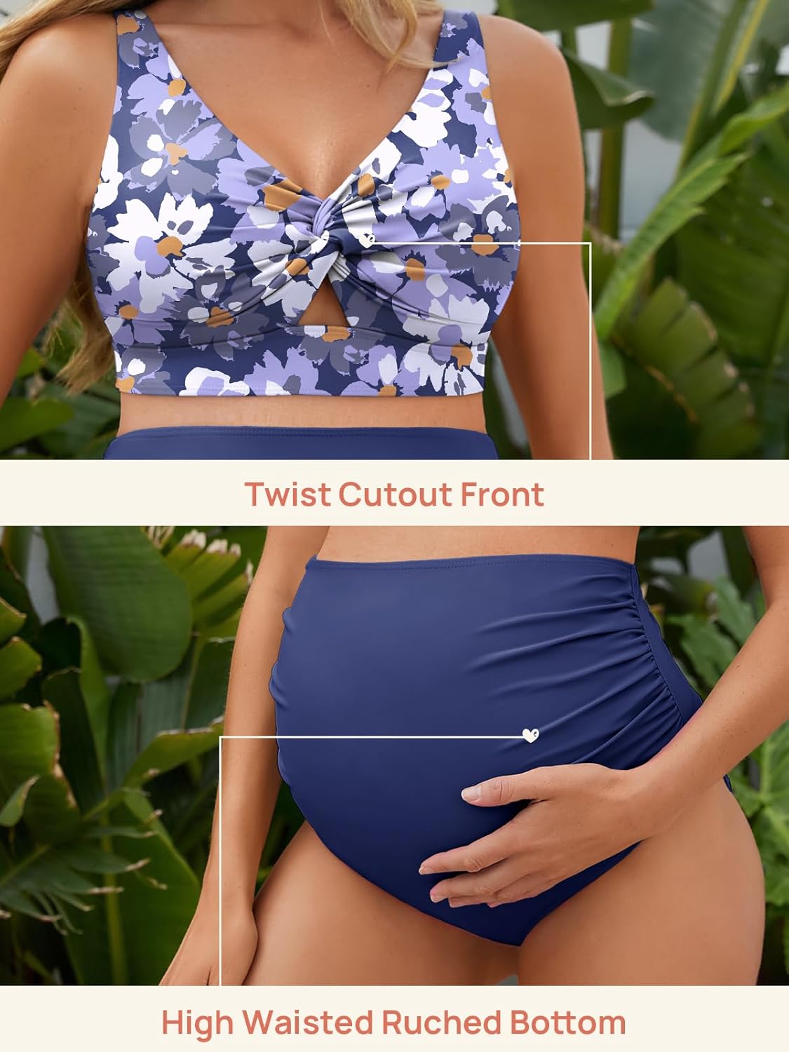Summer Mae Twist Maternity Bikini Two Piece Pregnancy Swimsuits Cutout Bathing Suit High Waisted Ruched Swimwear - Image 4