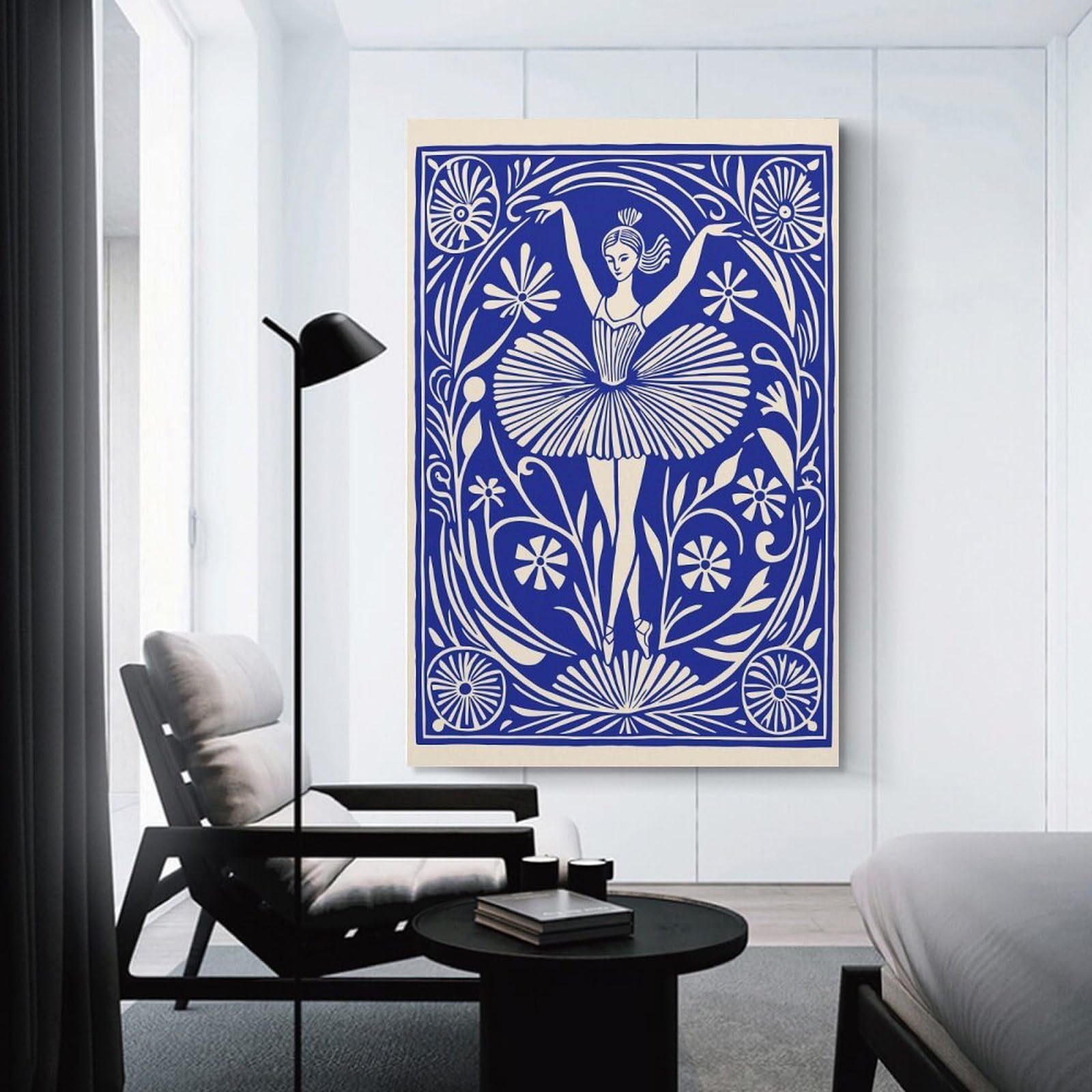 Junmoney Canvas Wall Decor Ballet Dancer in Floral Frame, 16x24inch(40x60cm), for Gallery Wall Layouts in Home Or Office, Home Wall Art for Statement Displays