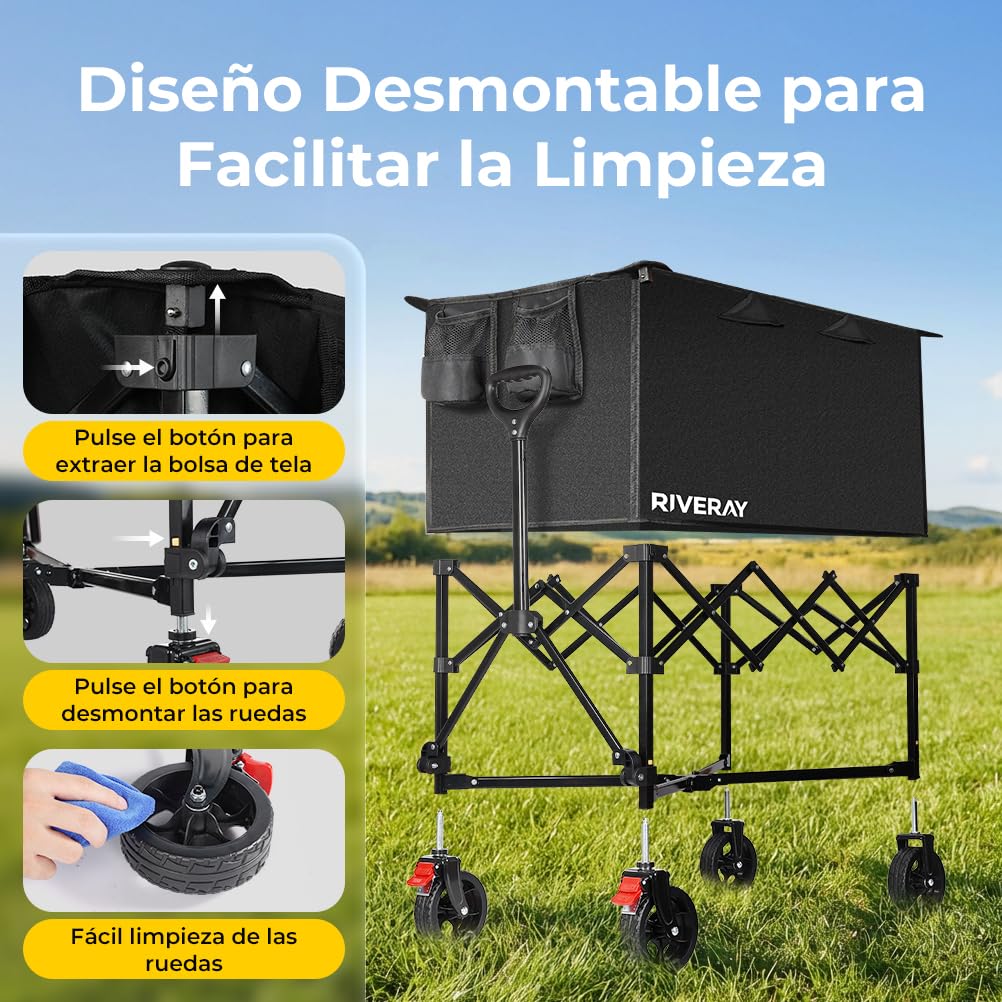 Carro Playa Ruedas Grandes con Frenos 300L/230KG, Carro Transporte Plegable para Playa,Camping o Jardin, con Ruedas Todoterreno y Asa Ajustable