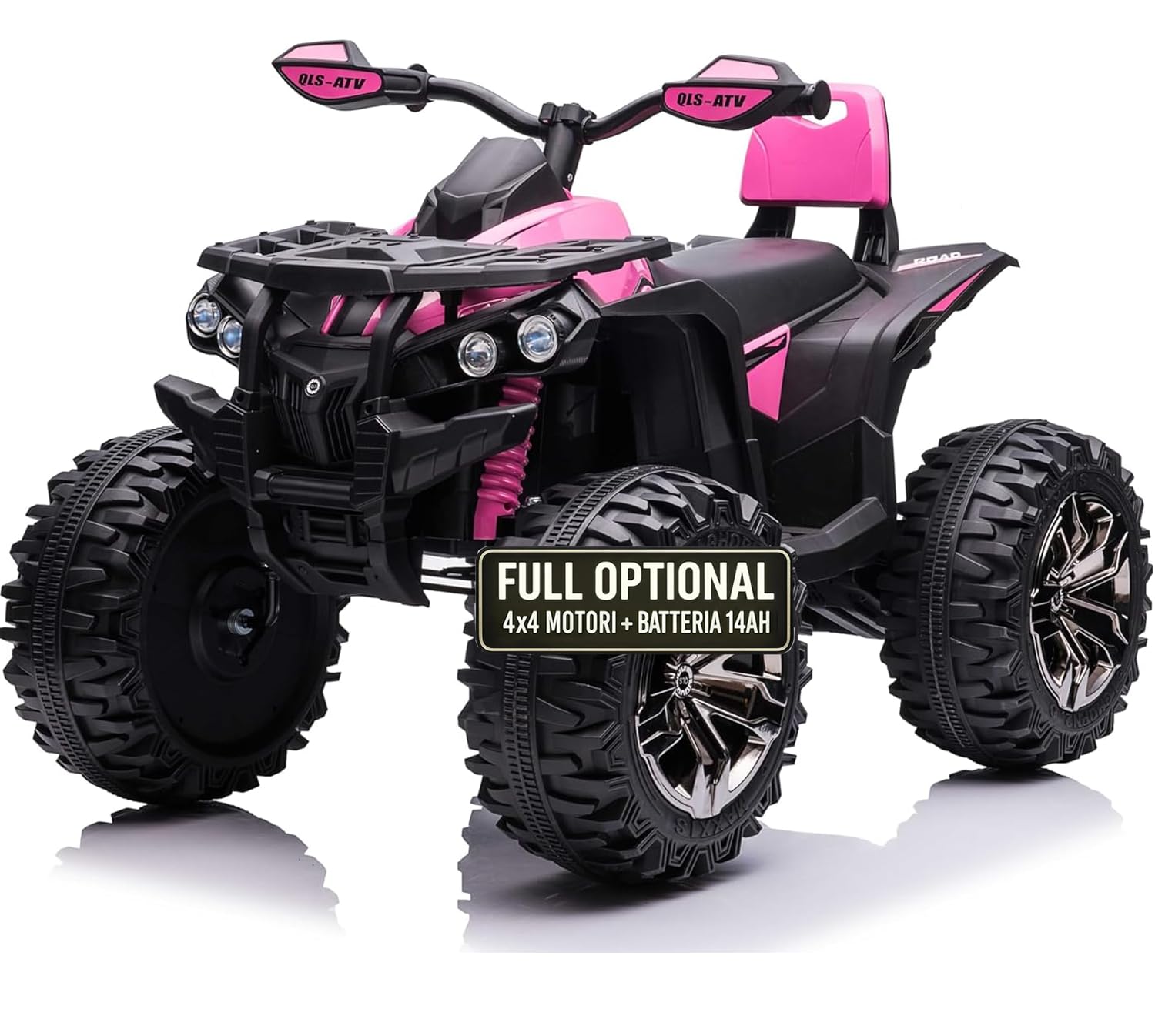 TOYSCAR Super Quad Elettrico per Bambini 12V ATV off-Road 4 x 4 Motori 12v Full Optional Batteria Potenziata 14AH Sospensioni (Rosa)