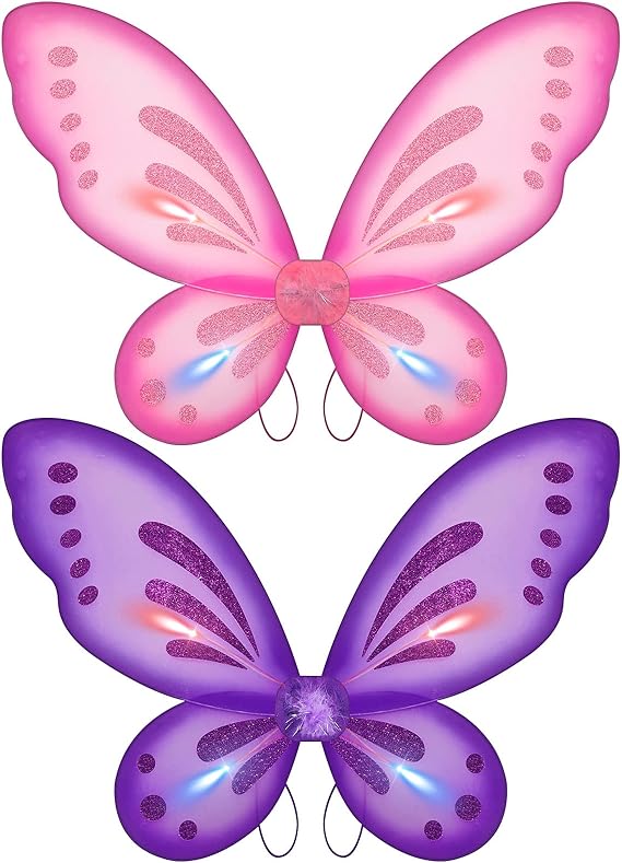Amazon Chivao 2個 ライトアップ 蝶 妖精の羽 Led プリンセスウィング 点滅 天使の羽 ハロウィン 誕生日パーティー 記念品 ピンク パープル キッズコスチューム おもちゃ