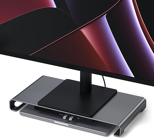 Miniatura 5 de Satechi Soporte de monitor USB C Hub para escritorio con puerto de datos USB-C, 3 puertos USB 3.0, lectores de tarjetas microSD, conector de audio,