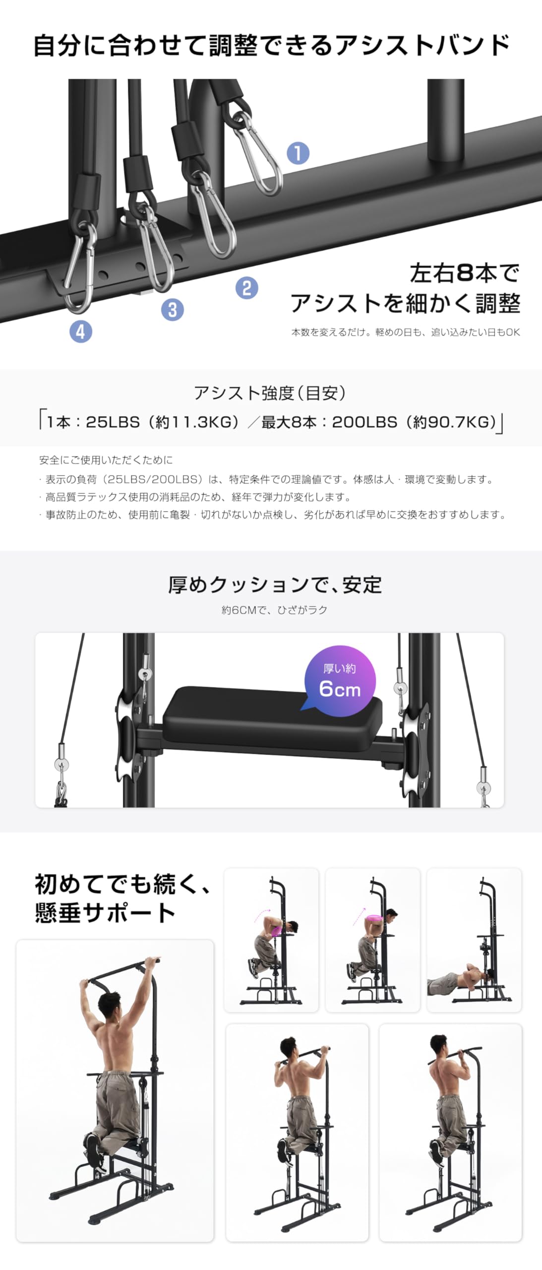 Amazon | WASAI 懸垂マシン アシスト付き ぶら下がり健康器 初心者向け