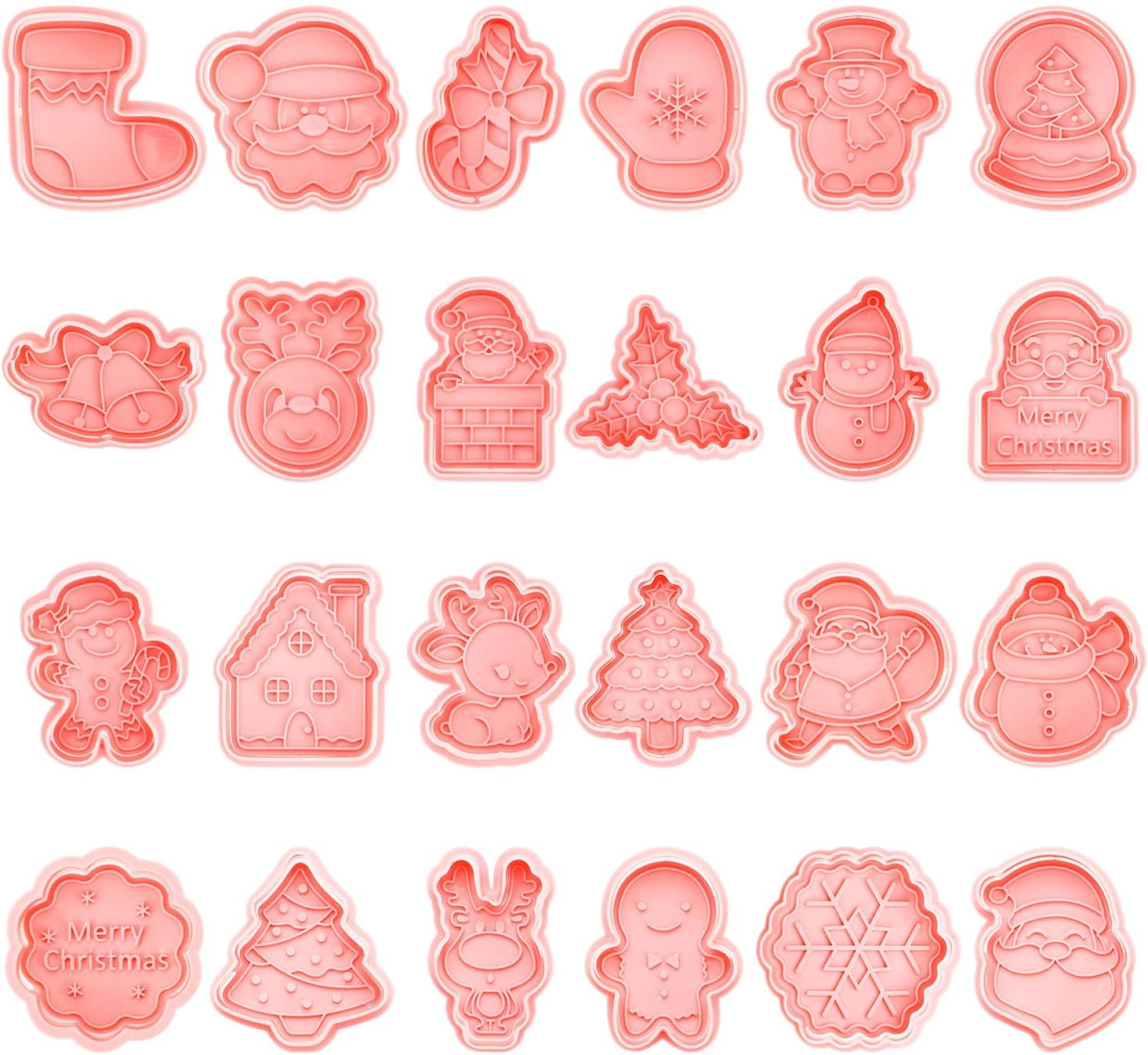 24pcs Christmas Cookie Cutters, Gingerbread Man, Snowman, Elk, Bells