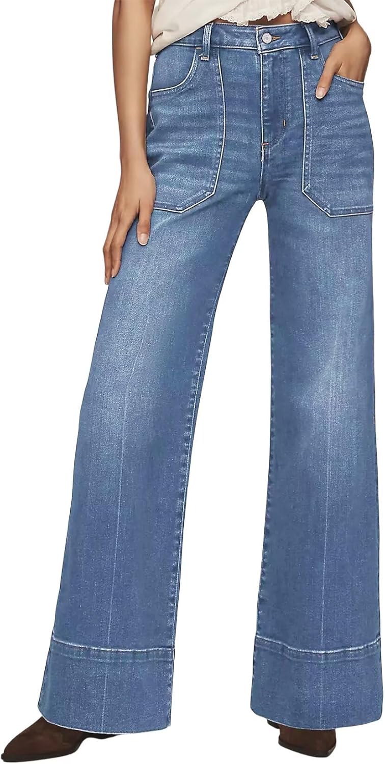 Allimy Women's High Waisted Wide Leg Baggy Front Pockets Jeans  Trendy 2025 Fall Collection