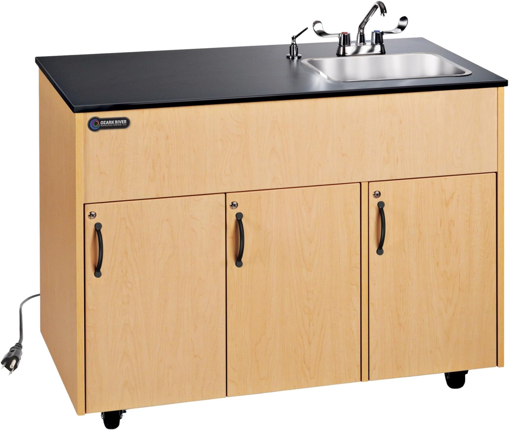 Ozark River Portable Sinks, Advantage 1D, Maple Laminate Cabinet-Laminate Countertop, Hot Water Hand Washing Station with Countertop & Storage Space, Self Contained Sink, Portable Hand Washing Sink