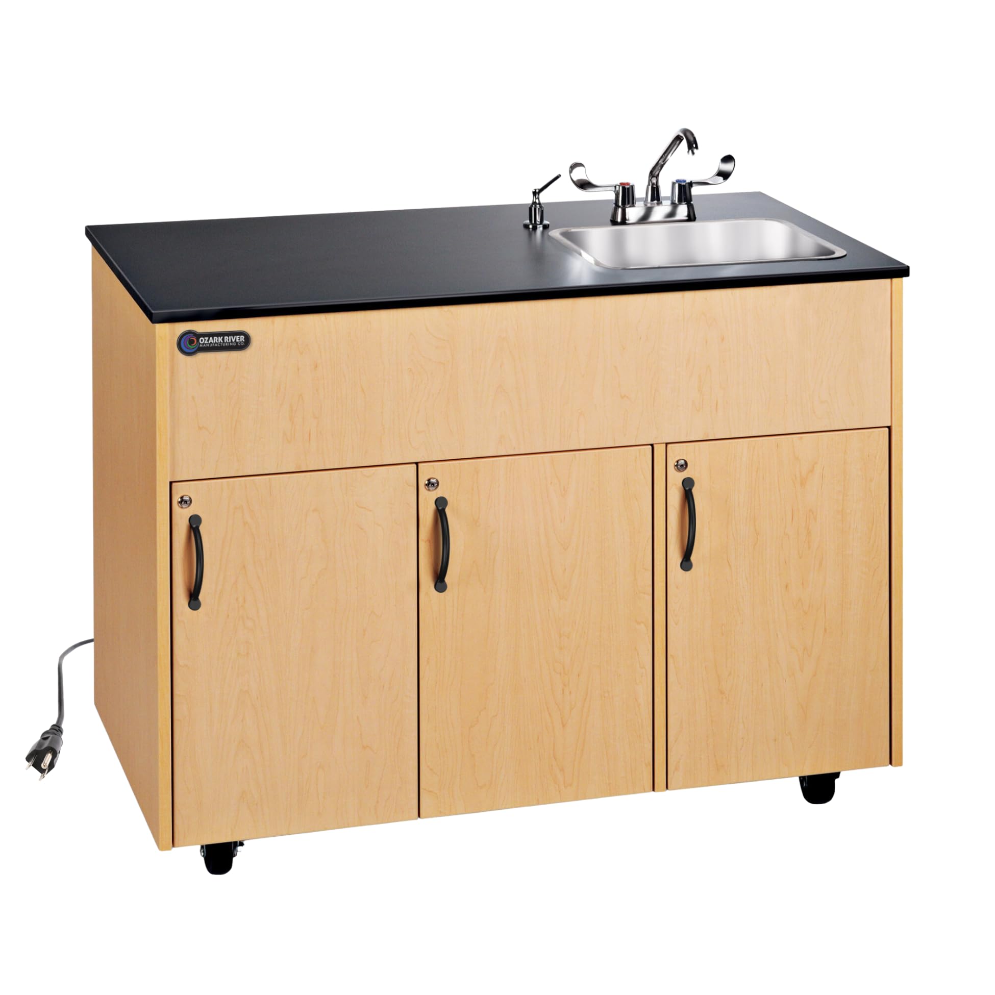 Ozark River Portable Sinks, Advantage 1D, Maple Laminate Cabinet-Laminate Countertop, Hot Water Hand Washing Station with Countertop & Storage Space, Self Contained Sink, Portable Hand Washing Sink