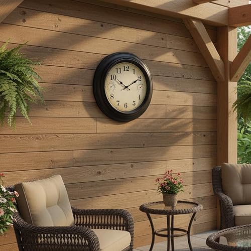 Miniatura 4 de Reloj grande de 18 pulgadas para exteriores con termómetro e higrómetro, retro, impermeable, para interiores y exteriores, para patio, piscina, 18