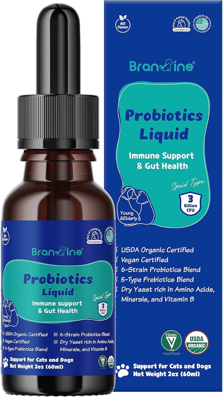 Probiotics Liquid Immune Support& Gut Health for Cats and Dogs - 6-Strains Probiotics with 5 Type Prebiotics, Dry Yeast (60 ml)