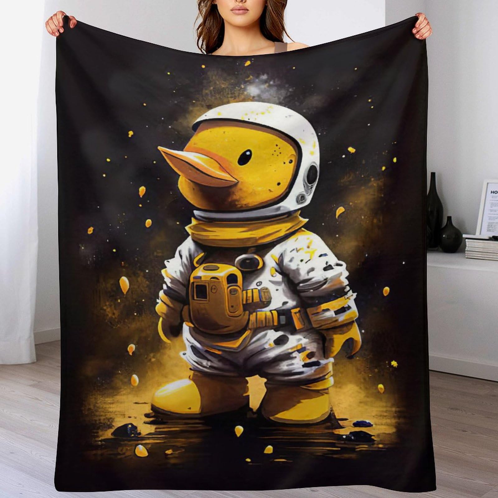 Plaid polaire moelleux canard astronaute idée cadeau original 140x180cm