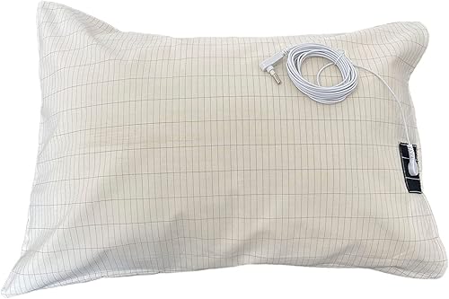 Funda de almohada de conexión a tierra plateada conductiva con conexión a tierra de 15 pies para un mejor ajuste de sueño (20 x 30 pulgadas) (blanco)