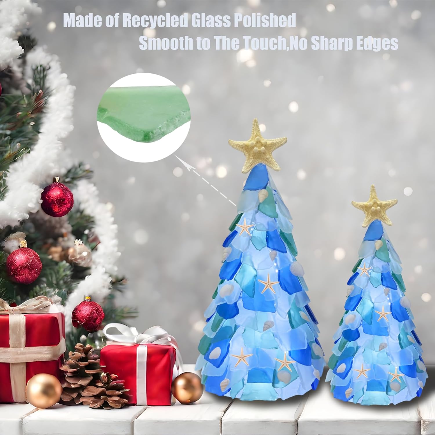 WECKLOM Christmas Tree DIY Kit Sea Glass Pieces for DIY Crafts Christmas Craft DIY Christmas Tree Lights Lamp Christmas Ornament Crafts