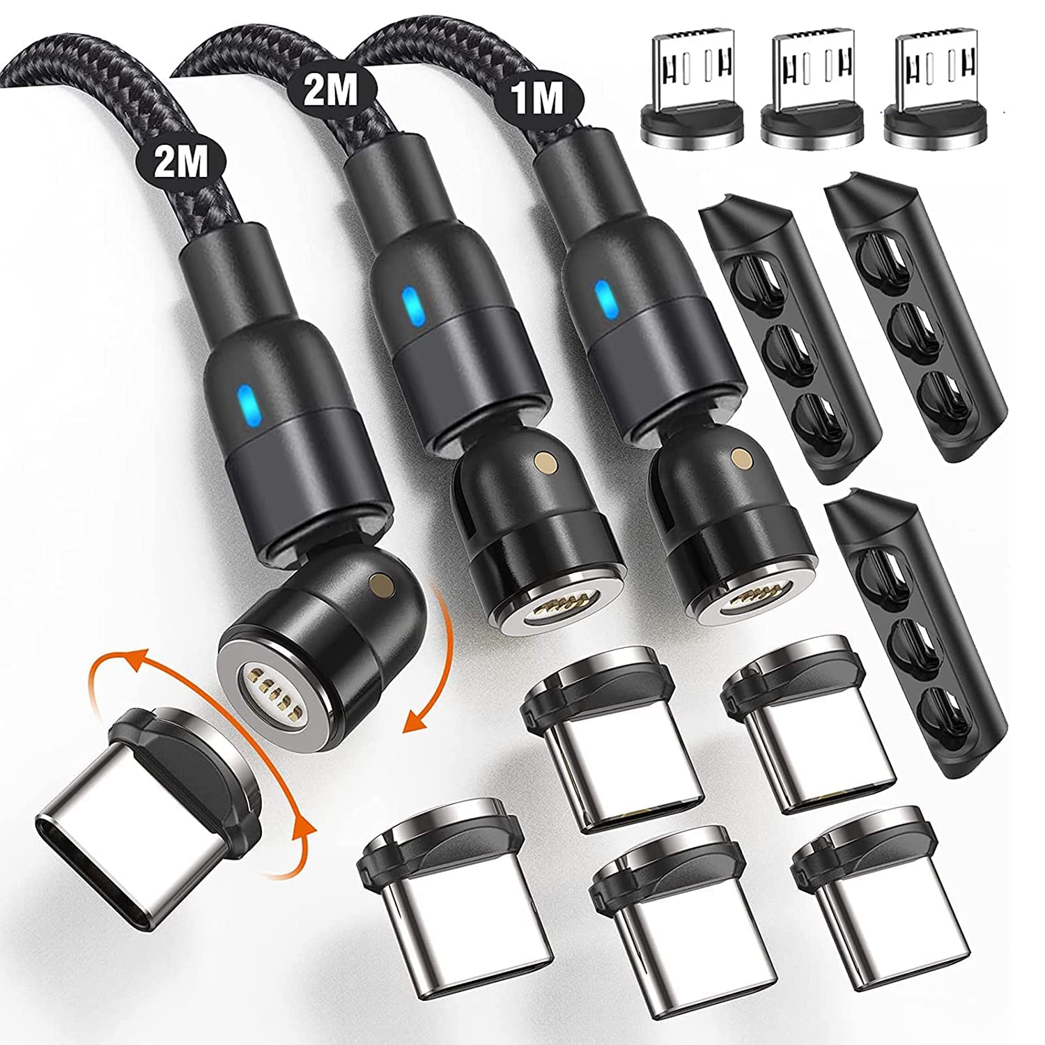 USB Magnetic Charging Cable [3 pieces 1M 2M 2M], 3A Magnetic Charging Cable Magnetic Type C Micro USB, Nylon Magnetic Cable for Samsung Galaxy, Huawei, Xiaomi, Sony Xperia, Honor