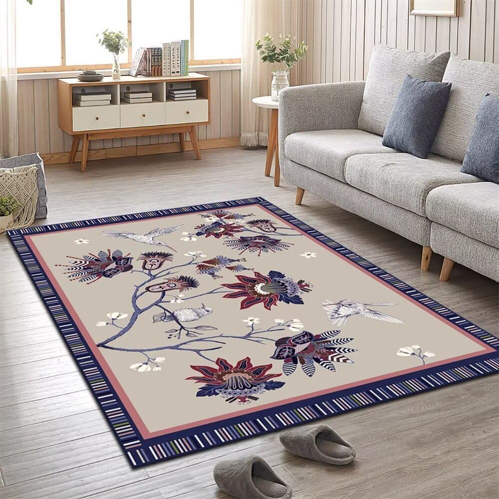 Tapis décoratif classique bleu 200x250 lavable pour rénovation de séjour