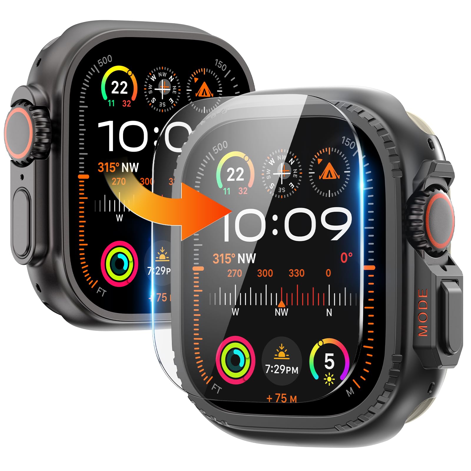 Goton Metal Case for Apple Watch Ultra 3/2/1 49mm Screen Protector, Rugged Bumper Tempered Glass with Back Cover Compatible with 2025 Ultra3