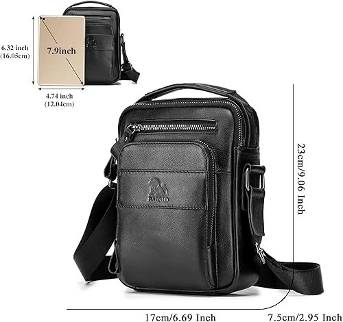 Miniatura 3 de BAIGIO Bolso de mensajero pequeño de cuero genuino para hombre, bolso de hombro para Ipad, bolso cruzado para hombre, bolso de viaje de negocios