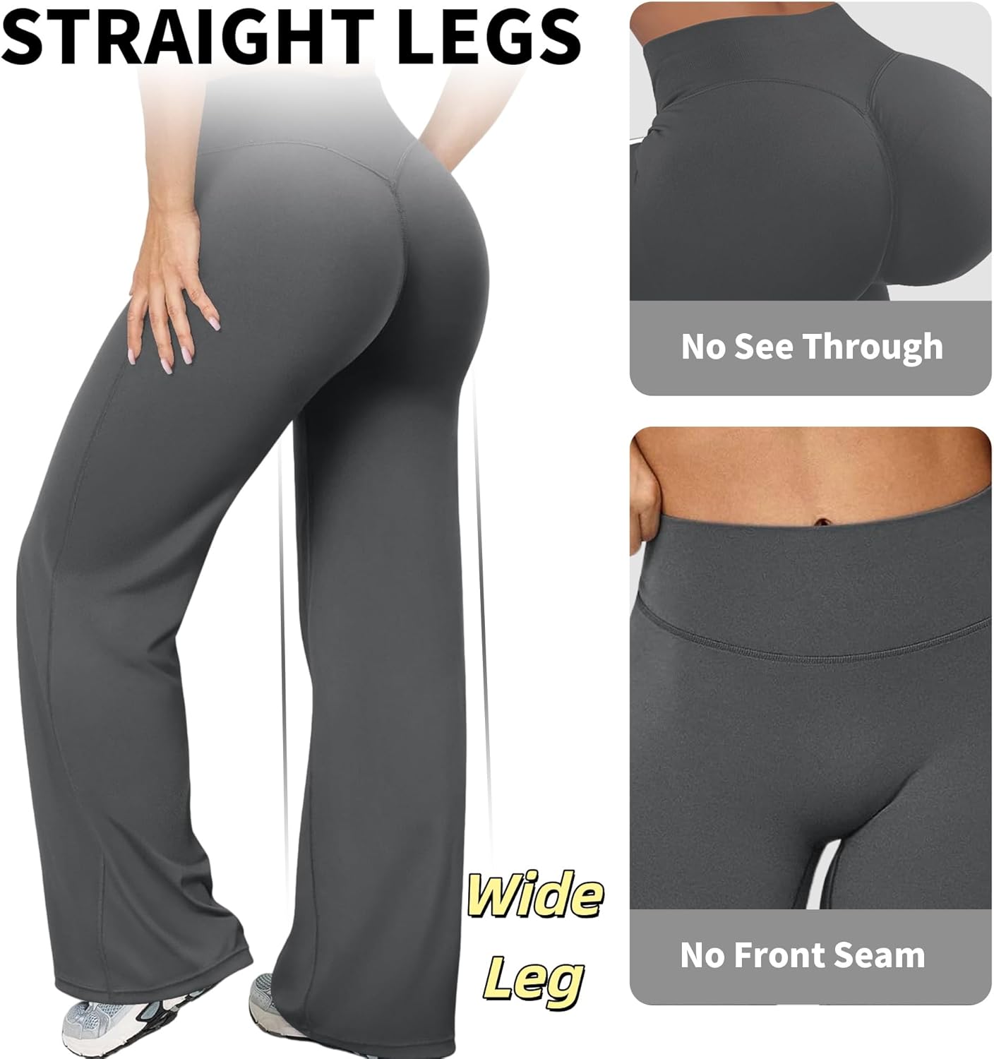 Women Straight Leggings Bottoms Wide Leg Pants High Waist Stretchy Comfy No Front Seam Yoga Workout Sweatpants - Image 4