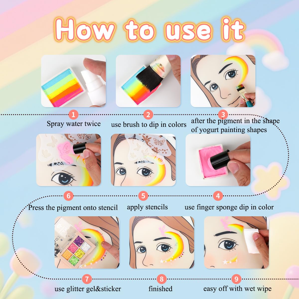 Kit di pittura viso professionale per bambini adulti pittura viso Depvision 68 colori Split Cake Face Paint Kit non tossico lavabile sicuro a base di pennelli stencil Schwam