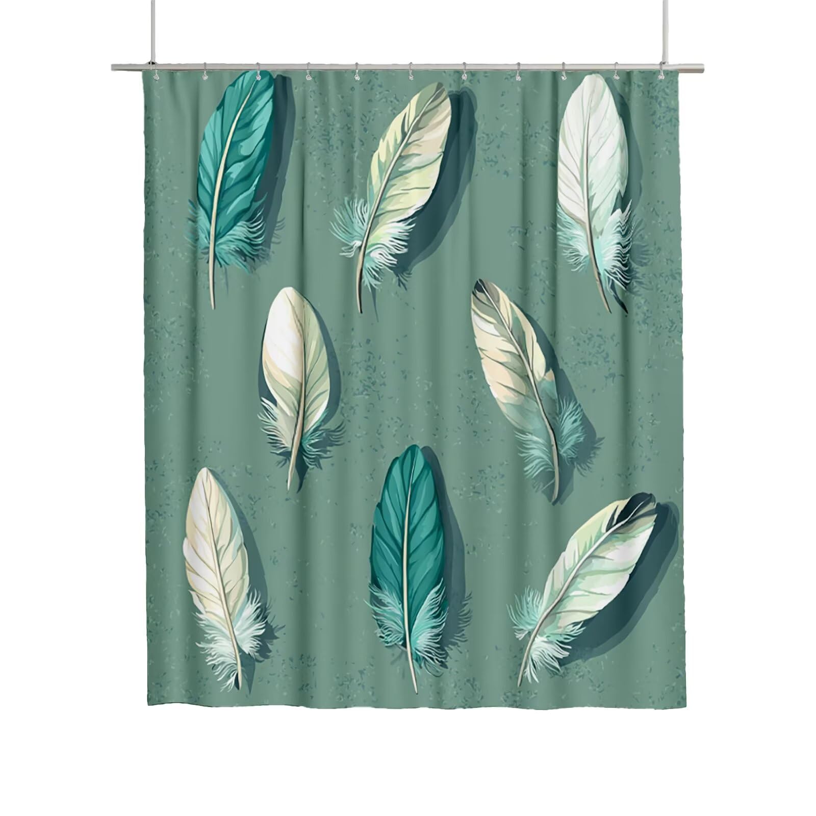 Rideau de douche vert plume 180x180 cm en tissu lavable pour baignoire X-33