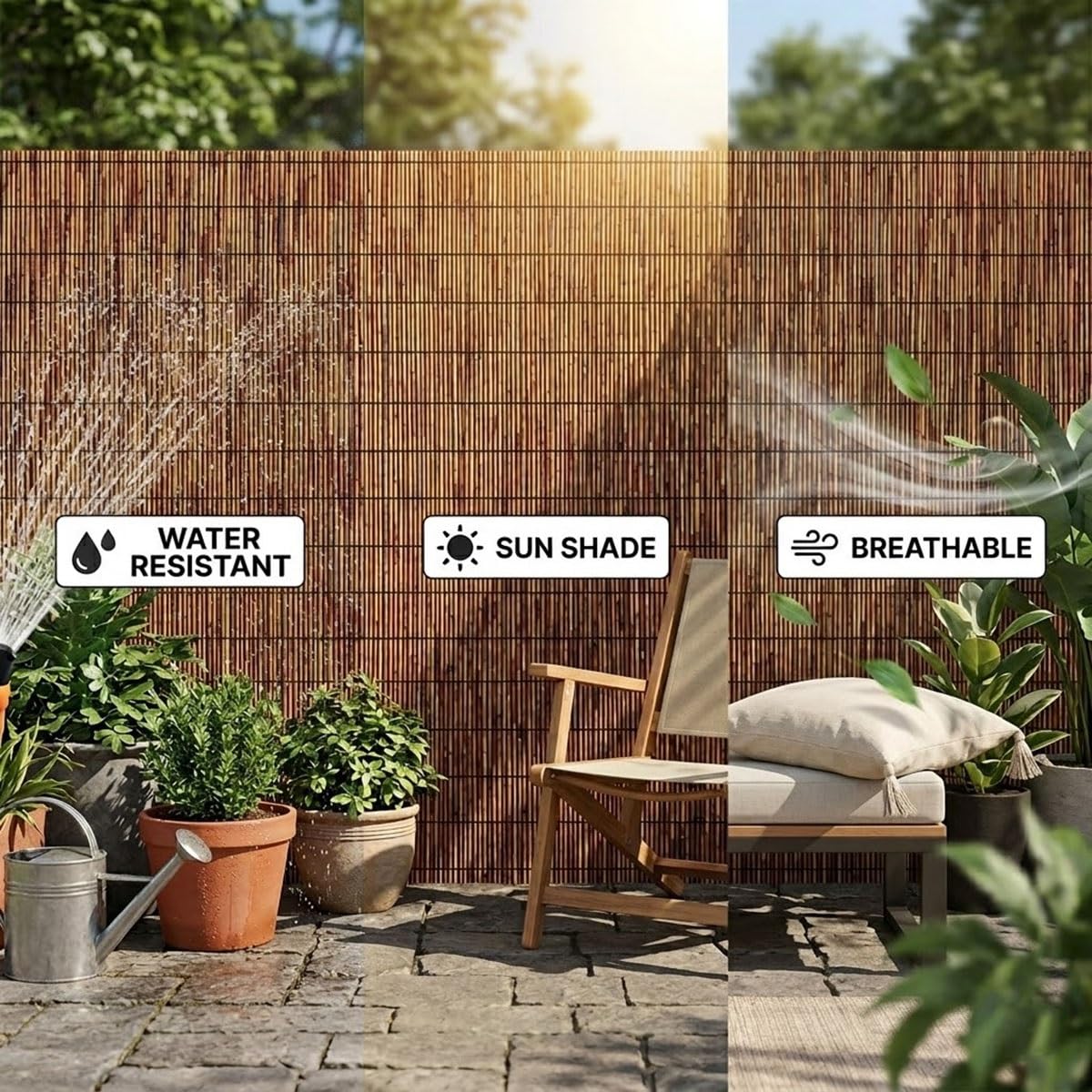 Rollo de Cañizo Natural para Ocultación, Valla de Caña Pantalla de Privacidad, Cerramiento Exterior Decorativo para Jardín Balcón Terraza Patio, Protección Visual(91x853cm(3x28ft))