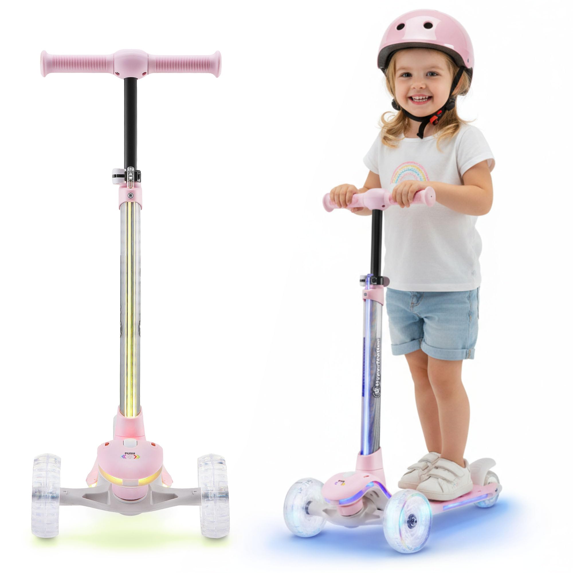 HyperMotion- Monopattino a tre ruote per bambini, 3-8 anni, con illuminazione