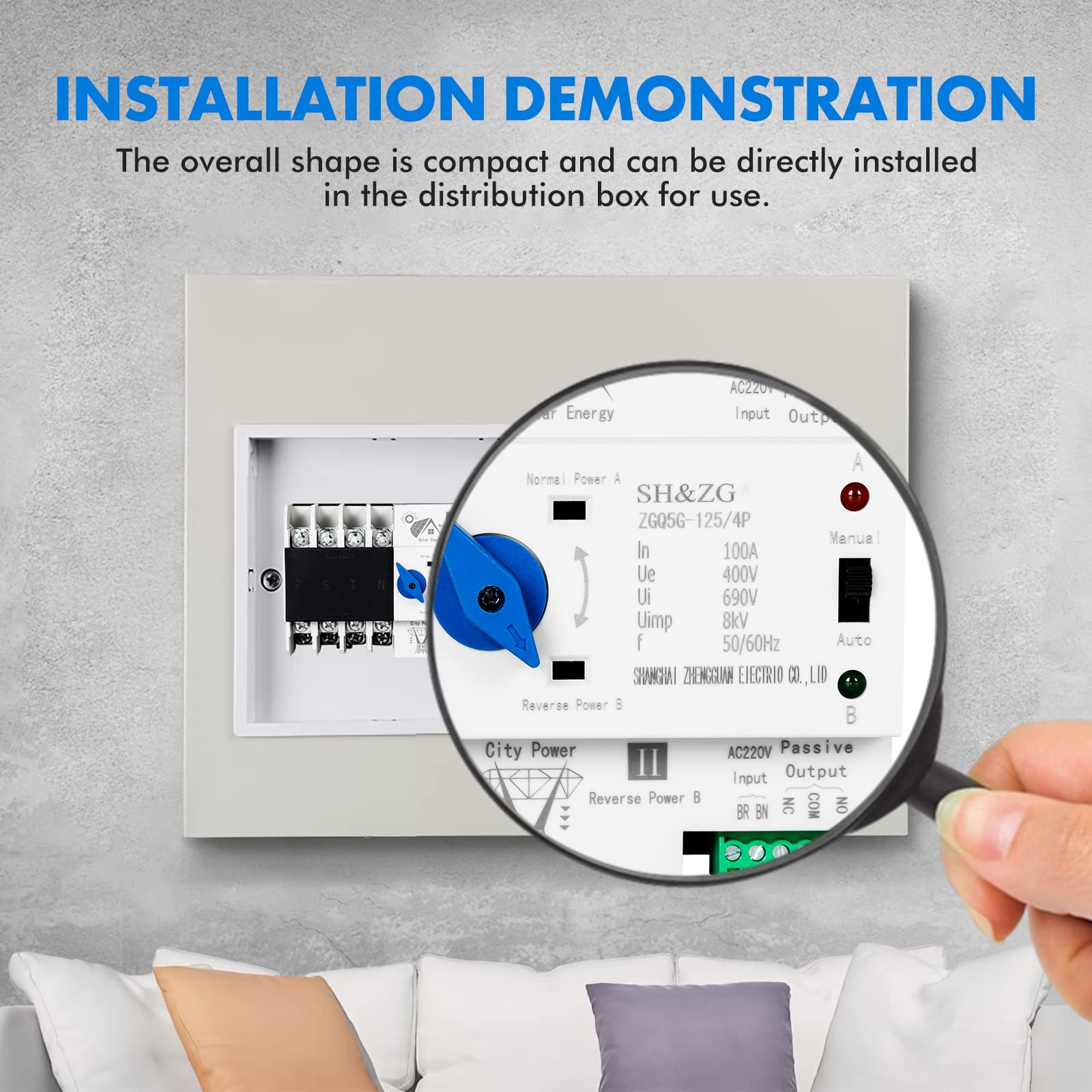 DEWIN Interruttore di trasferimento,4P 100A ATS Fotovoltaico Interruttore di trasferimento Automatico a Doppia Alimentazione Interruttore di Continuità Fotovoltaico 220V