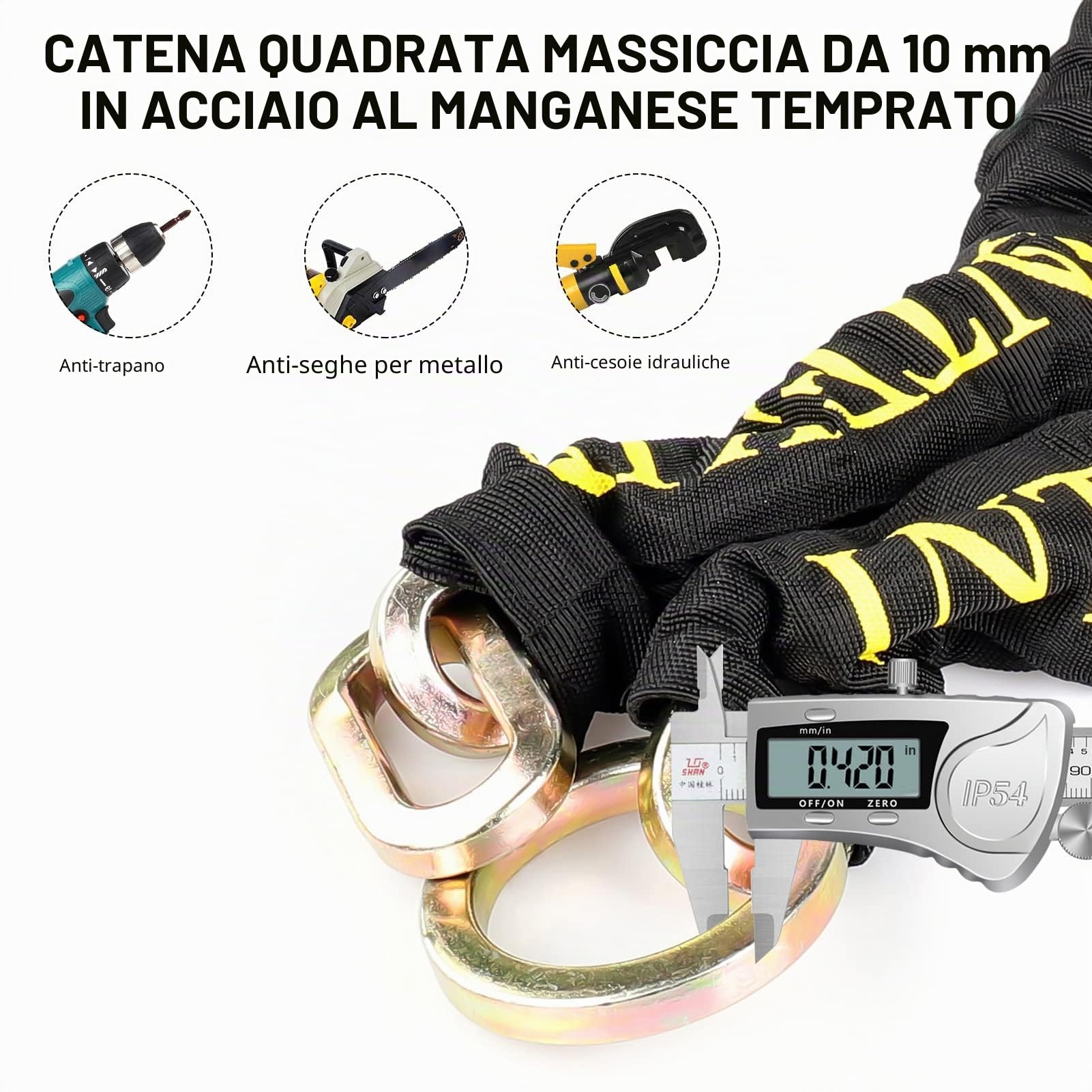 Lucchetto per moto, 100 cm, alta sicurezza, per moto, bicicletta, 10 mm di spessore, catena con serratura a U da 16 mm, per moto, e-bike, bicicletta, quad, 3 chiavi