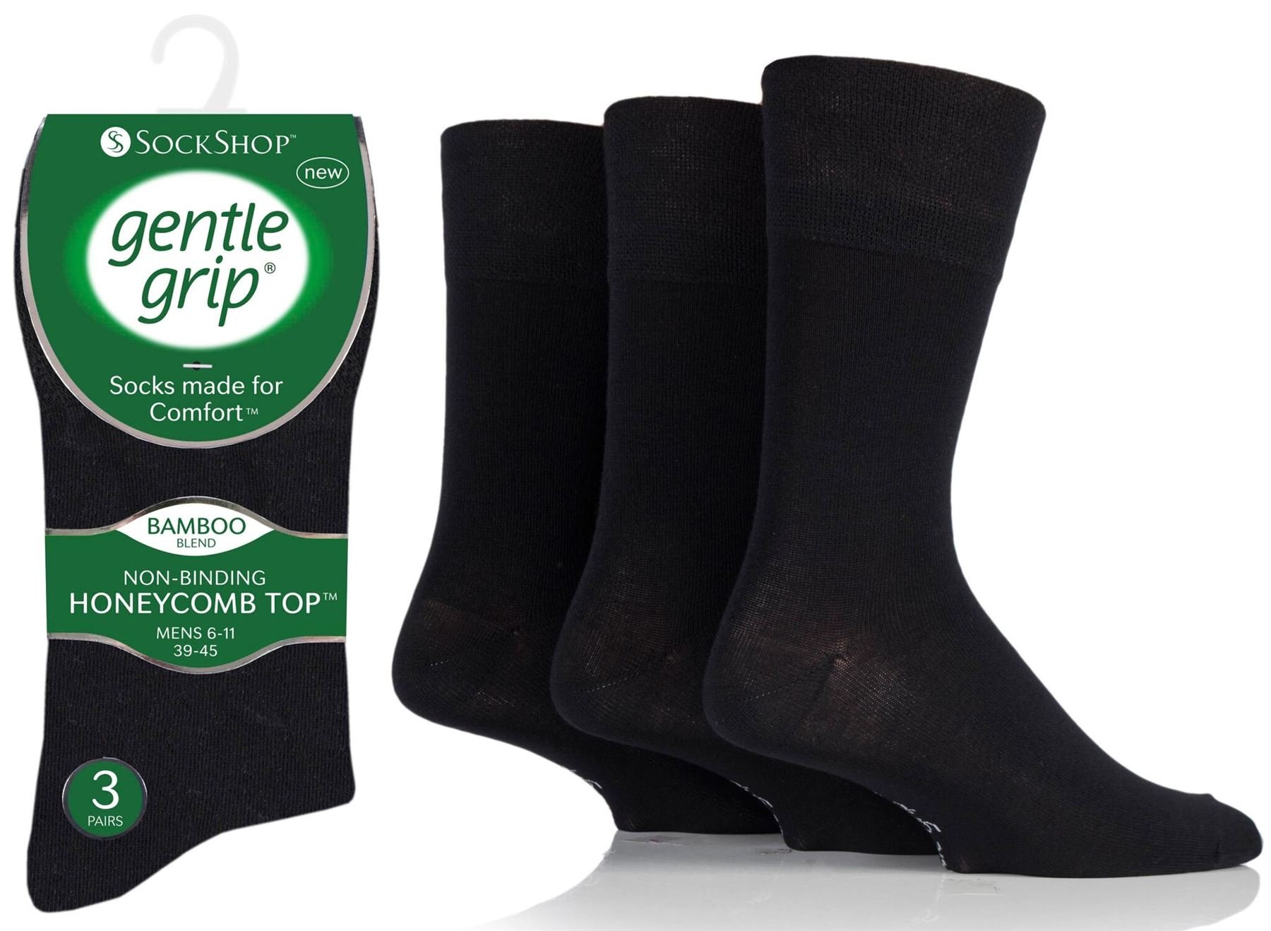 Sockshop Men's Plain Black 6 Pairs Gents Gentle Grip Bamboo Socks