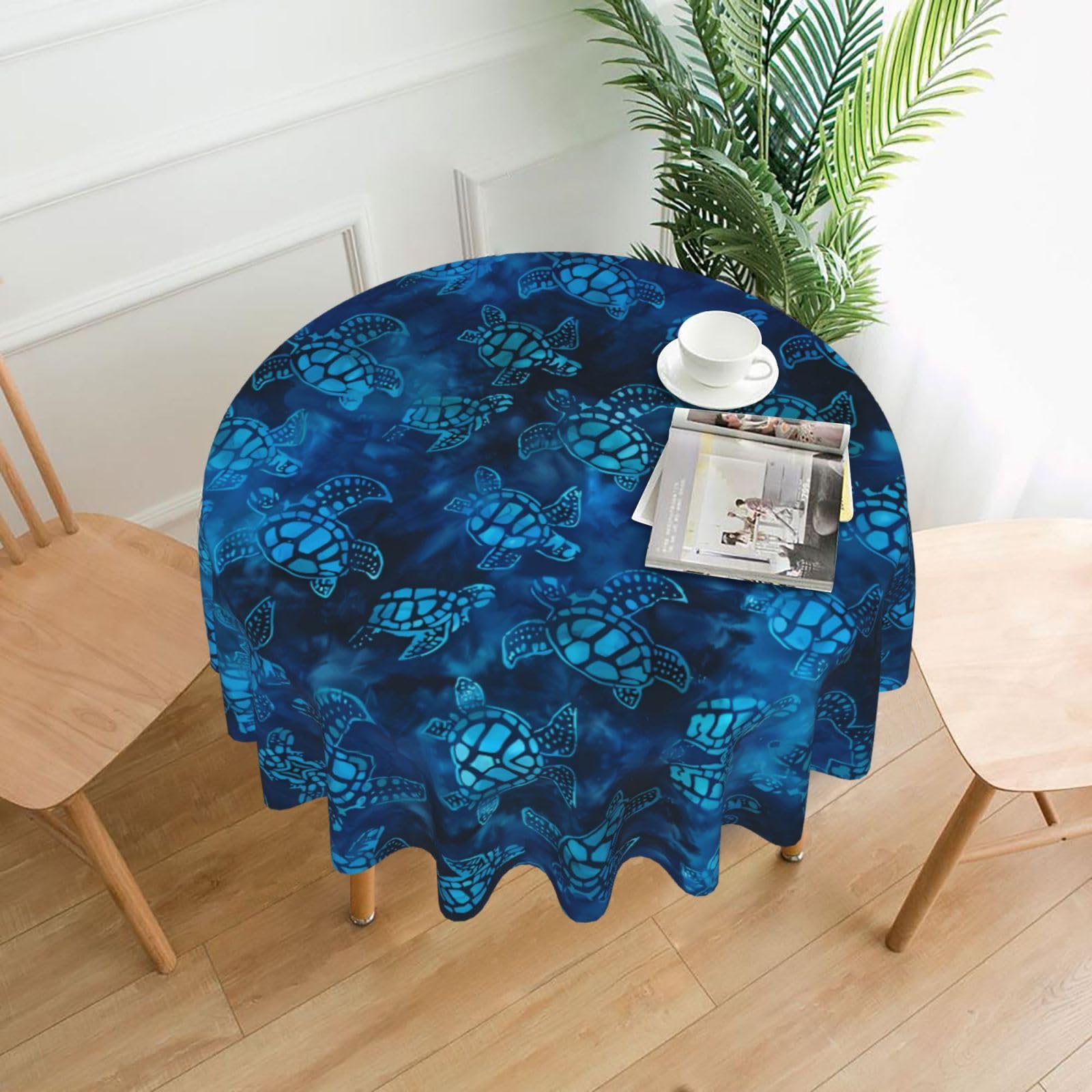 WHJSSF Sea Turtle-Blue Prints Round Decorative Table Throw 60 Inch – Waterproof Table Cover for Dining, Coffee Tables, and Outdoor Events