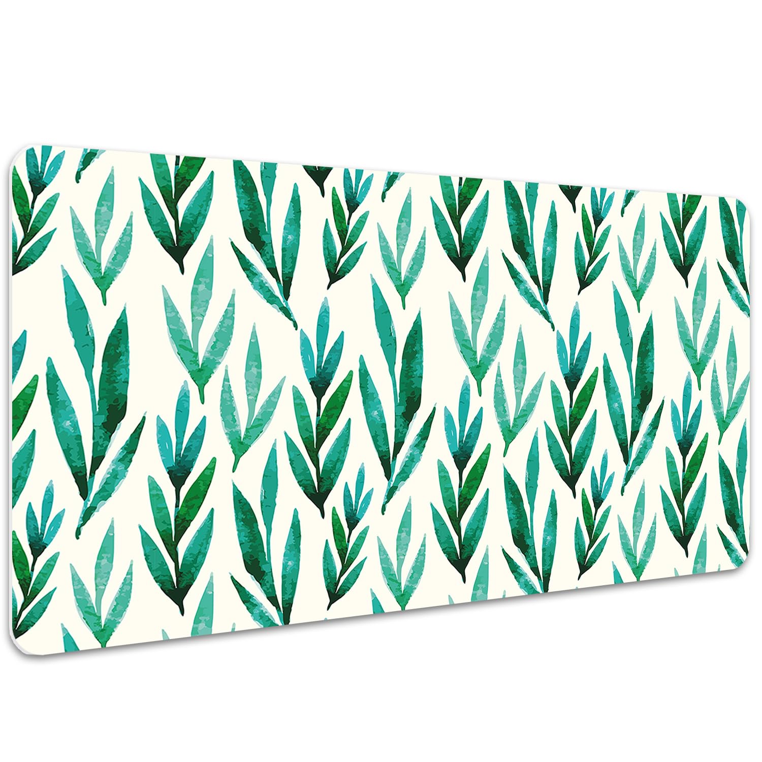 Sottomano per Tastiera 100x50 cm Superficie Protettiva Impermeabile per Ufficio e Casa Antiscivolo Protezione e Decorazione in Vinile PVC Facile da Pulire - Foglie verdi