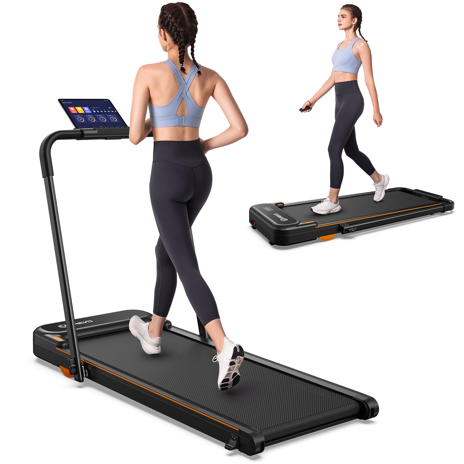 UREVO Walking Pad, Under Desk Treadmill for Home/Office, 2 in 1 Folding Treadmill with Remote Control, APP and LED Display