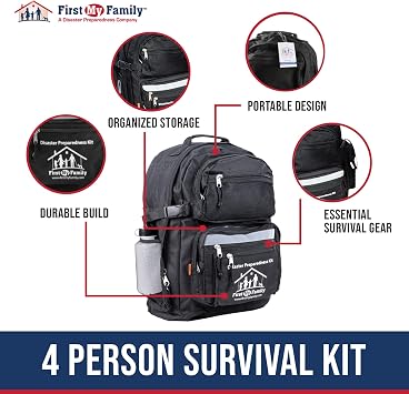 First My Family All-in-One 4-Person Premium Disaster Preparedness Survival Kit/Earthquake Kit with 72 Hours of Survival and First-Aid Supplies 4PKIT, FMF4PR