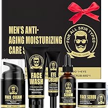 5PCS Men's Anti-Aging Care Set Kit Mens Skin Care Sets & Kits - Mens Face Cream, Face Wash & Scrub, Eye Cream, Anti Wrinkle Serum -Hydrating & Moisturizing Face Care|All Skin Types | Daily Routine for