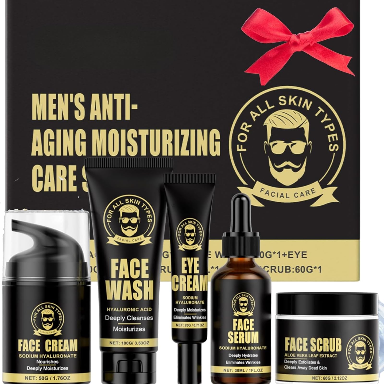 5PCS Men's Anti-Aging Care Set Kit,Mens Skin Care Sets & Kits, Mens Face Cream, Face Wash & Scrub, Eye Cream