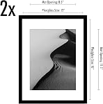 Americanflat 12x16 Picture Frame with Polished Plexiglass - Set of 2 - Use as 9x12 Frame with Mat or Display 12x16 Photo Without Mat - Galleria Collection - Picture Frames for Wall Display - Black