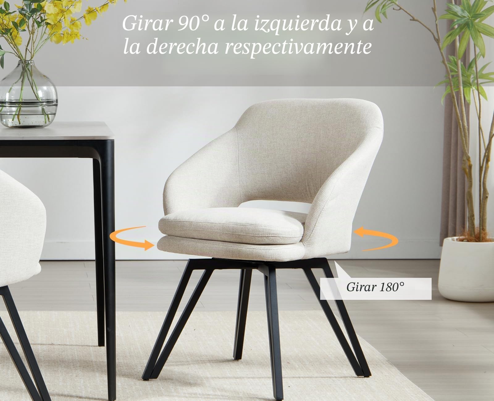 chairus Juego 2 de Sillas Cocina Tapizadas de Lino Sillas de Comedor Modernas Giratoria con Patas de Metal, Sillas Restaurante diseñas con Cojín Doble para Hogar/Cafetería, Avena