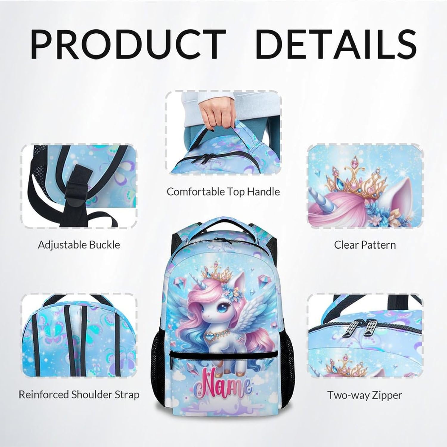 Personalized Backpack for Girls - Unicorn Backpack for Kids - Custom Name Bookbag School Supplies - 17 Inch Cute School Bag for Primary Kindergarten