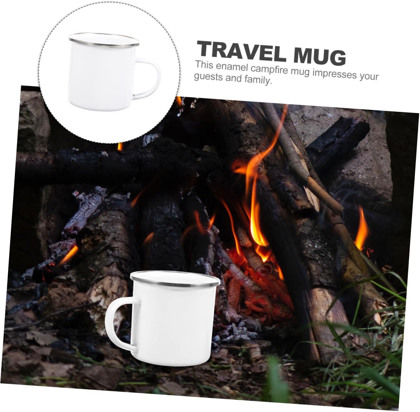 Veemoon Enamel Camping Mug Small Portable 350ml White with Metallic Rim Sturdy Enamel Tea Cup for Outdoor Hiking and Travel