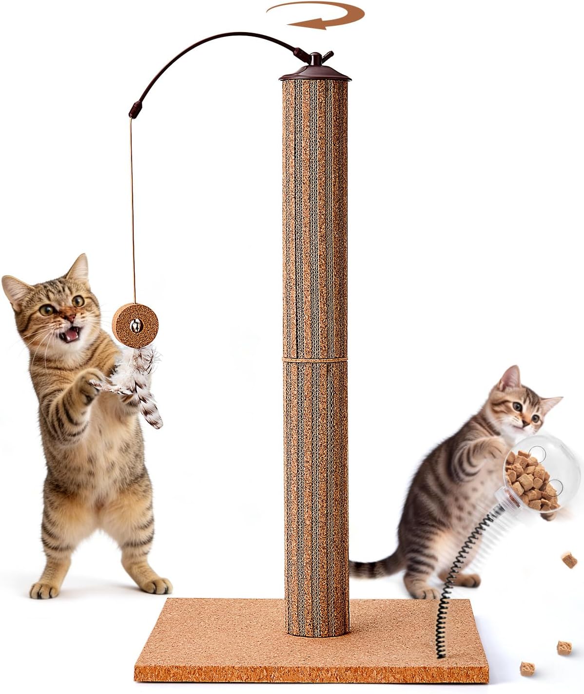 Kitten Claw Friendly Scratching Post Cork & Cardboard Mix Indoor 26" Premium Durable Nature Kittens Scratch Post Tree with Snack Ball & Feather Interactive Toys for Novice Cat Owner