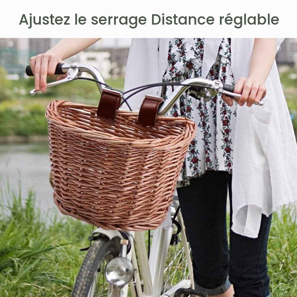 Panier de vélo pour adulte avec guidon avant, résistant à l'eau, sangles réglables en cuir, convient pour un usage alimentaire, noir