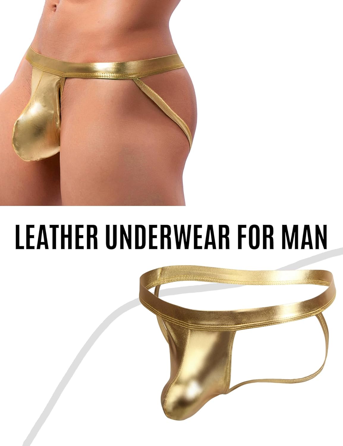 comeondear Men's Jockstrap Underwear Faux Leather Thong Underwear G-String with Pouch Butt-Flaunting Gym Low Rise Brief - Image 3