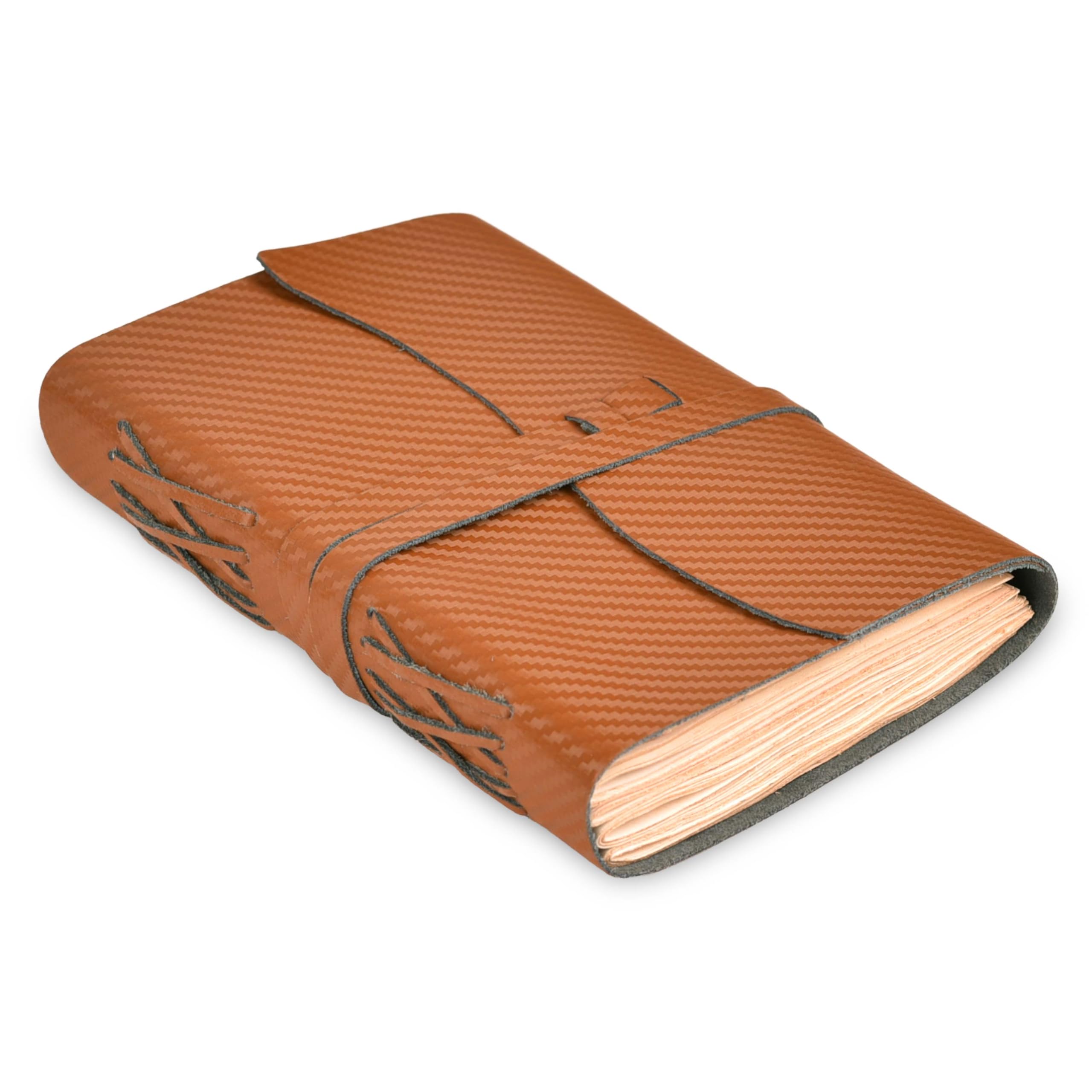 LEATHER VILLAGE Carbon Fiber Leather Bound Journal, 7'' x 5'', 220 Pages, Vintage Blank Paper Diary for Writing Drawing