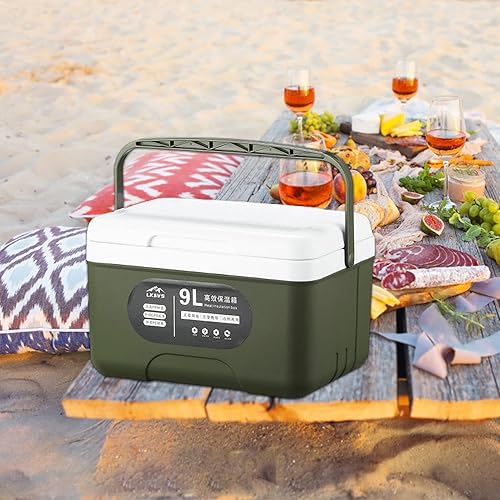 Miniatura 8 de Hielera con asa, enfriador de almacenamiento de bebidas de 8.1 cuartos de galón, caja de aislamiento grande duradera multicapa con caja de hielo