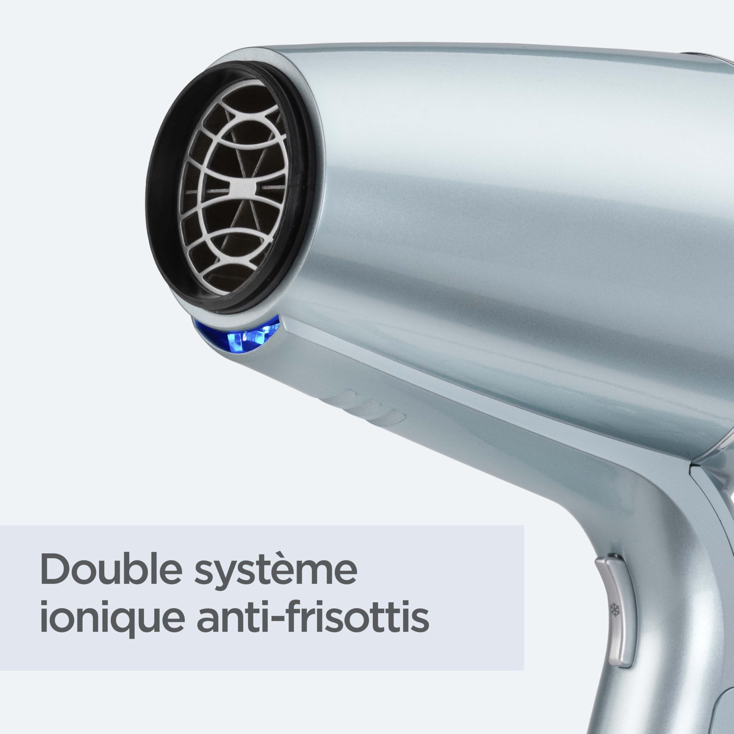 Sèche‑cheveux BaByliss Hydro‑Fusion avec Diffuseur – Sèche‑cheveux ionique professionnel 2100 W, technologie plasma pour brillance, design léger, 3 températures & 2 vitesses, bleu, D773DE