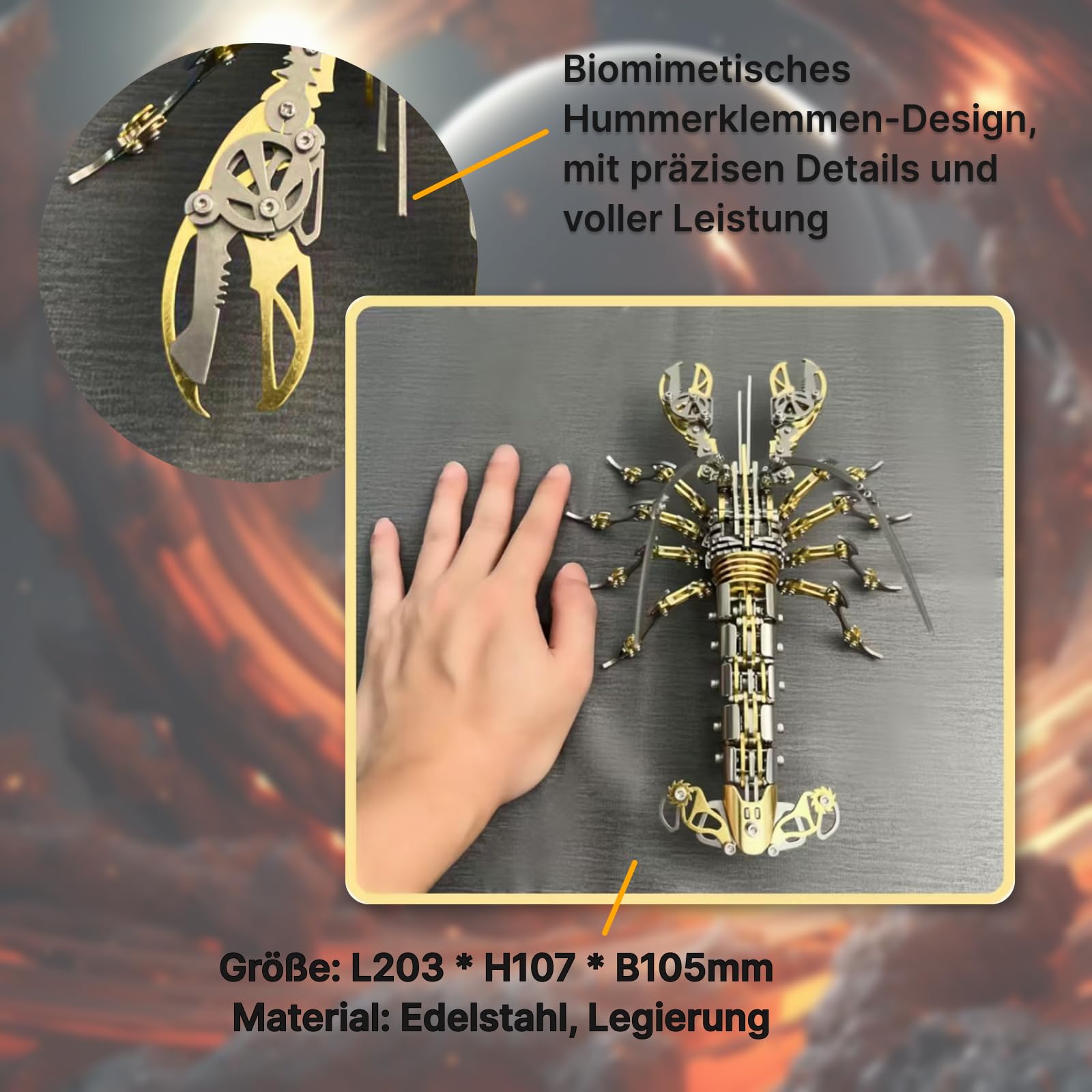 3D Metal Puzzle, 600 Teile Mechanisches Hummer 3D Metall Puzzle Modellbausatz, Edelstahl Mechanische Meereslebewesen Modell, 3D Puzzle Metall DIY Ornament Geschenke für Erwachsene (Gold)