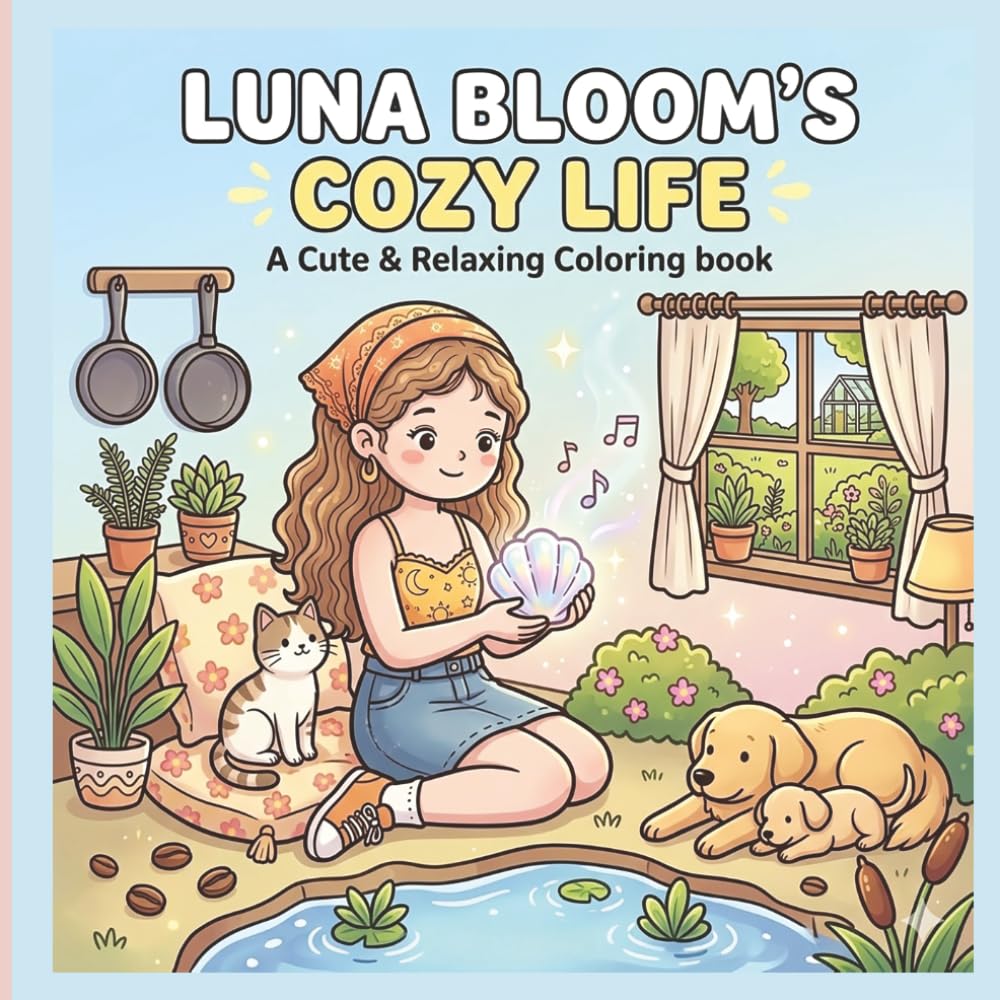 Luna Bloom’s Cozy Life: A Cute and Relaxing Coloring Book for Adults and Teens with 80 Simple and Bold Everyday Life Pages for Stress Relief
