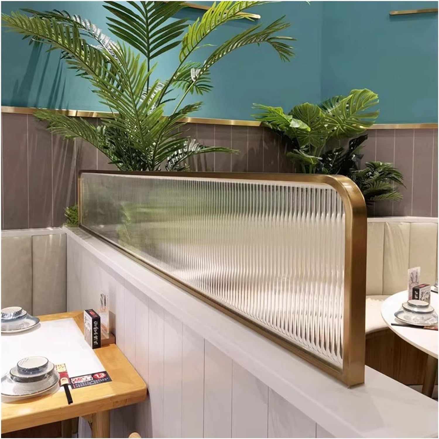 ZYCHSJXA Dividers For Dining Areas, Striped Glass Restaurant Screen Partition 30/50cm Countertop Low Fence Partitions(50x120cm)